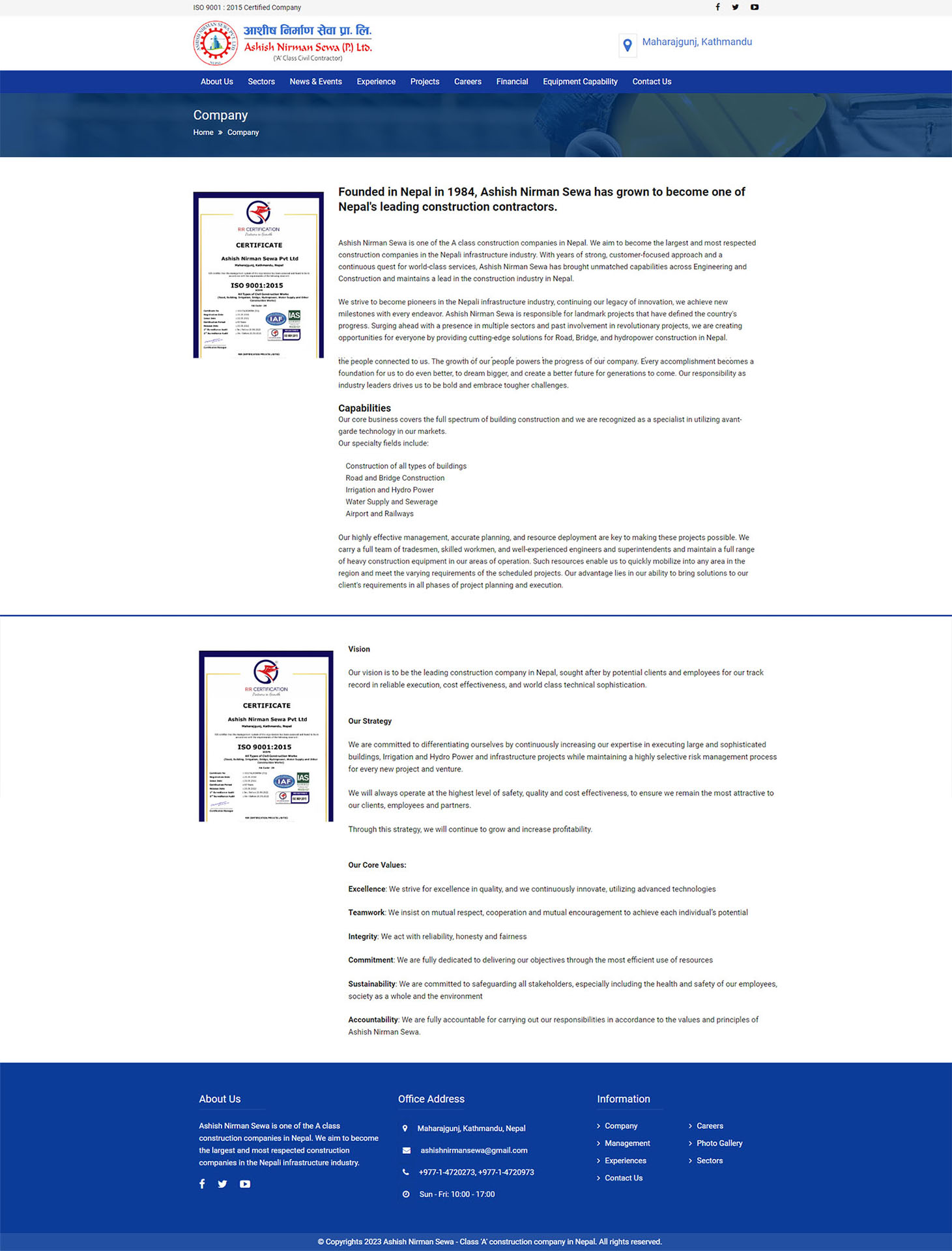Company & Vision Page - Ashish Nirman Sewa